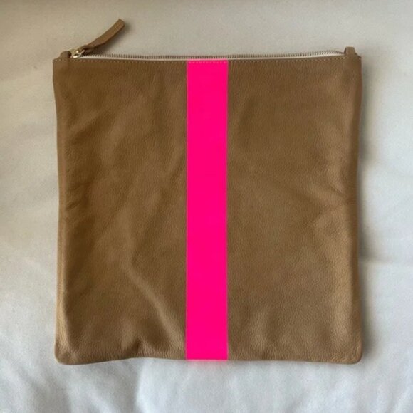 Clare V Foldover Clutch - Tan & Neon Pink - Picture 2 of 3